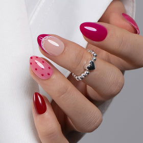 CurvLife Extra Short Almond Press On Nails Cherry Wild Red packaging