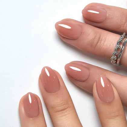 CurvLife Extra Short Almond Press On Nails kit in Peach Nude Pink