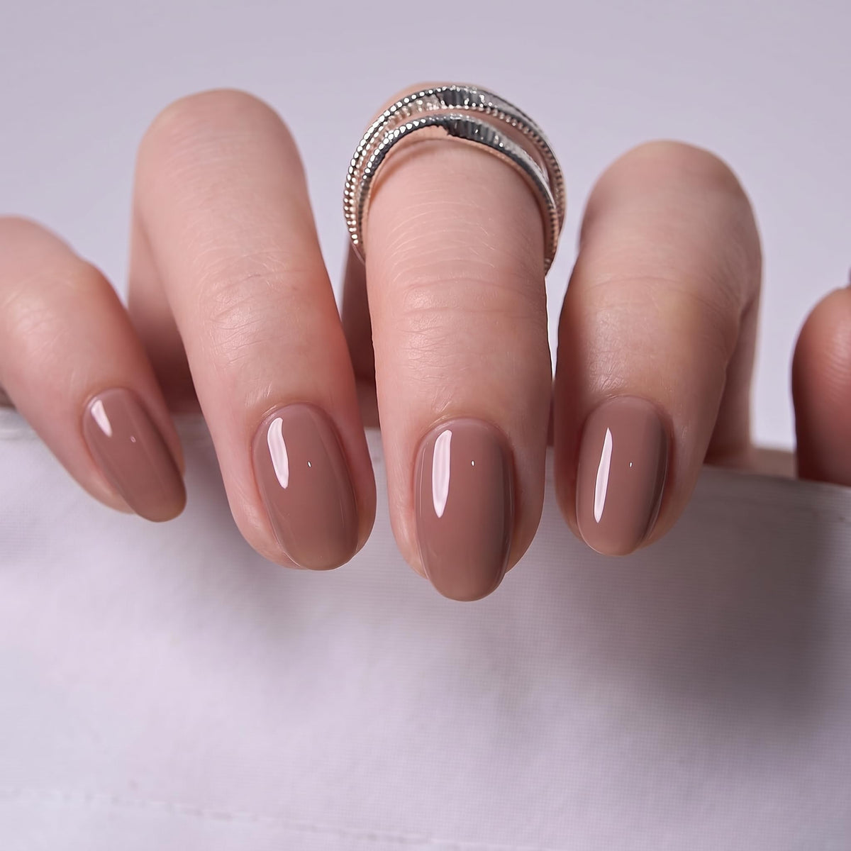 CurvLife Extra Short Almond Press On Nails Mocha Muse front view