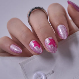 CurvLife Extra Short Almond Press On Nails Neon Twinkle Glitter front view
