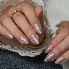 CurvLife Extra Short Almond Press On Nails packaging with included accessories