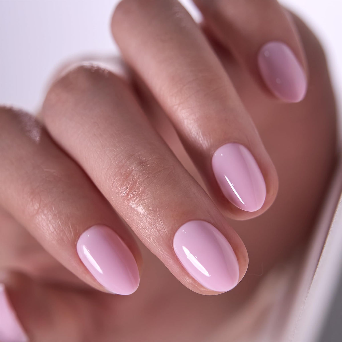 CurvLife Extra Short Almond Press On Nails Satin Bloom Pink front view