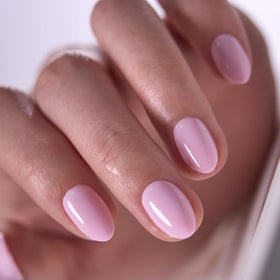 CurvLife Extra Short Almond Press On Nails Satin Bloom Pink front view