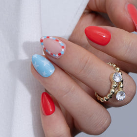 CurvLife Extra Short Almond Press On Nails Star Parade front view
