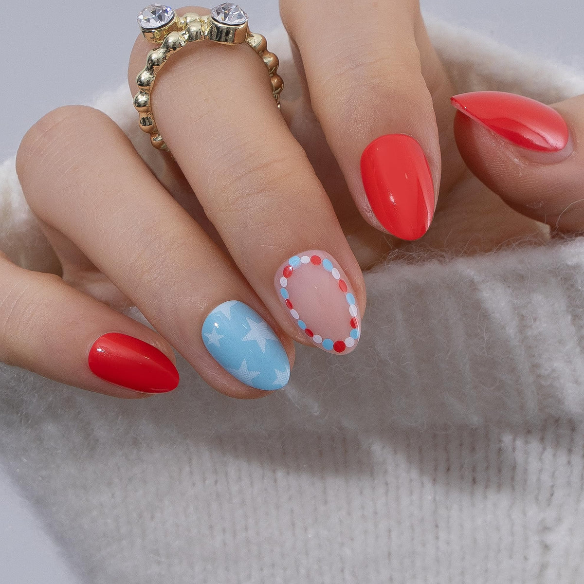 CurvLife Extra Short Almond Press On Nails Star Parade with nail glue and accessories