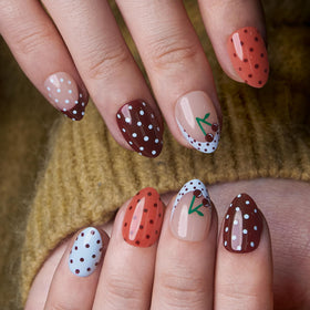 CurvLife Extra Short Almond Press On Nails Sweet Charm Dots front view