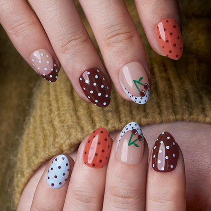 CurvLife Extra Short Almond Press On Nails Sweet Charm Dots front view