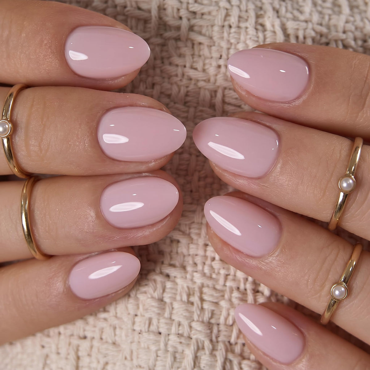 CurvLife Extra Short Almond Press On Nails various sizes displayed