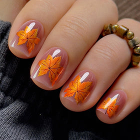 CurvLife Extra Short Oval Fall Press On Nails in Maple Leaf Orange front view