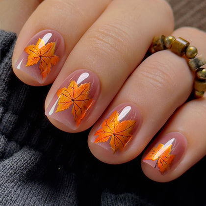 CurvLife Extra Short Oval Fall Press On Nails in Maple Leaf Orange front view