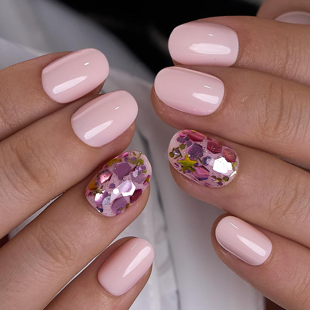 CurvLife Extra Short Oval Press On Nails Dream Spark Pink front view