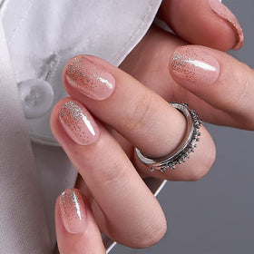 CurvLife Extra Short Oval Press On Nails Golden Mist Gold front view