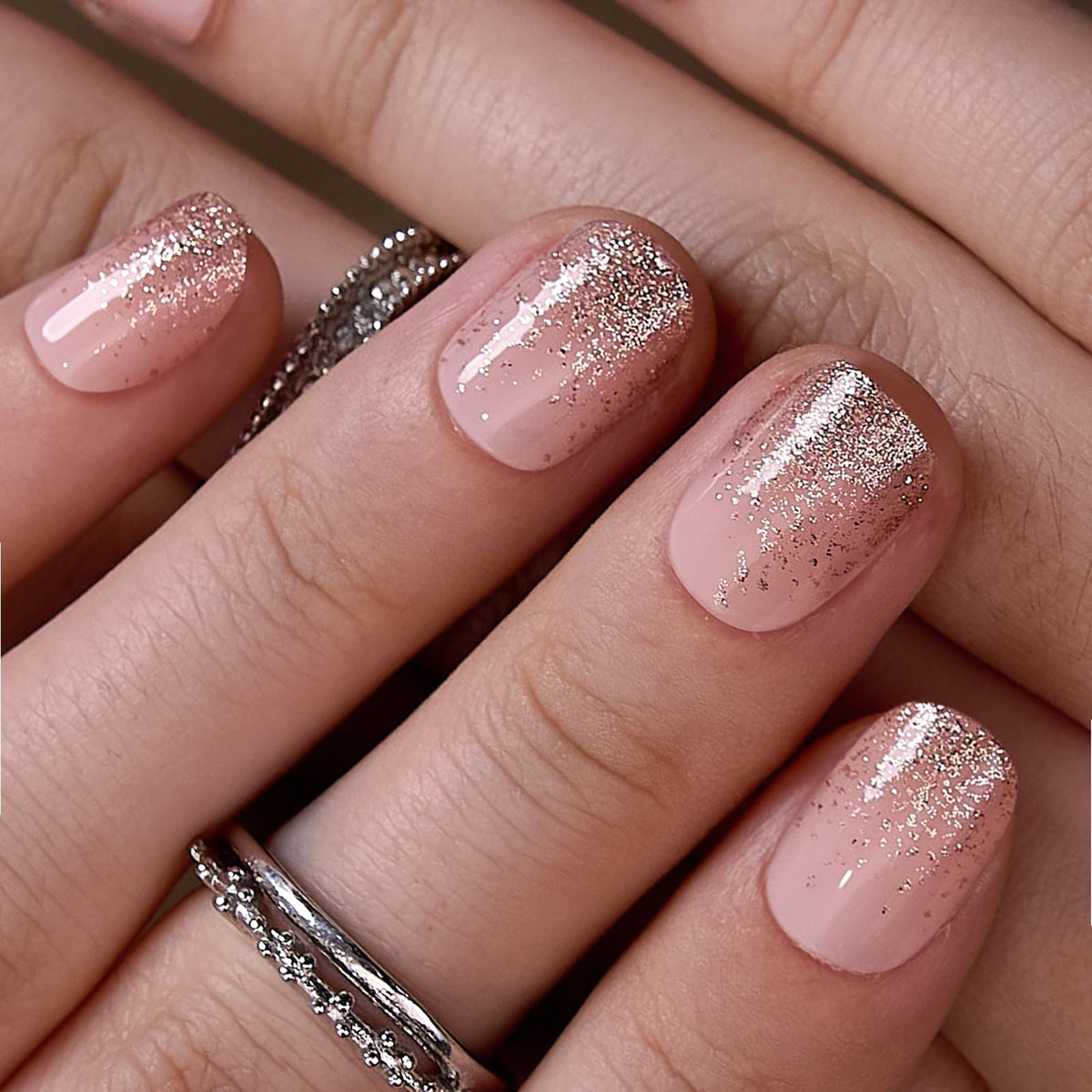 CurvLife Extra Short Oval Press On Nails Golden Mist Gold packaging