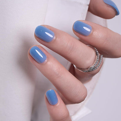 CurvLife Extra Short Oval Press On Nails in Blue Gray front view