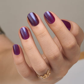 CurvLife Extra Short Press On Nails in Pearlescent Nude Purple side view