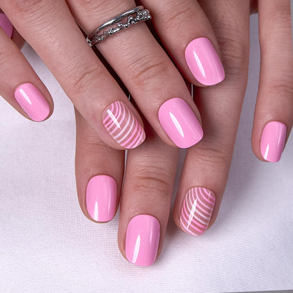 CurvLife Extra Short Press On Nails in Pink Ripple Pink front view