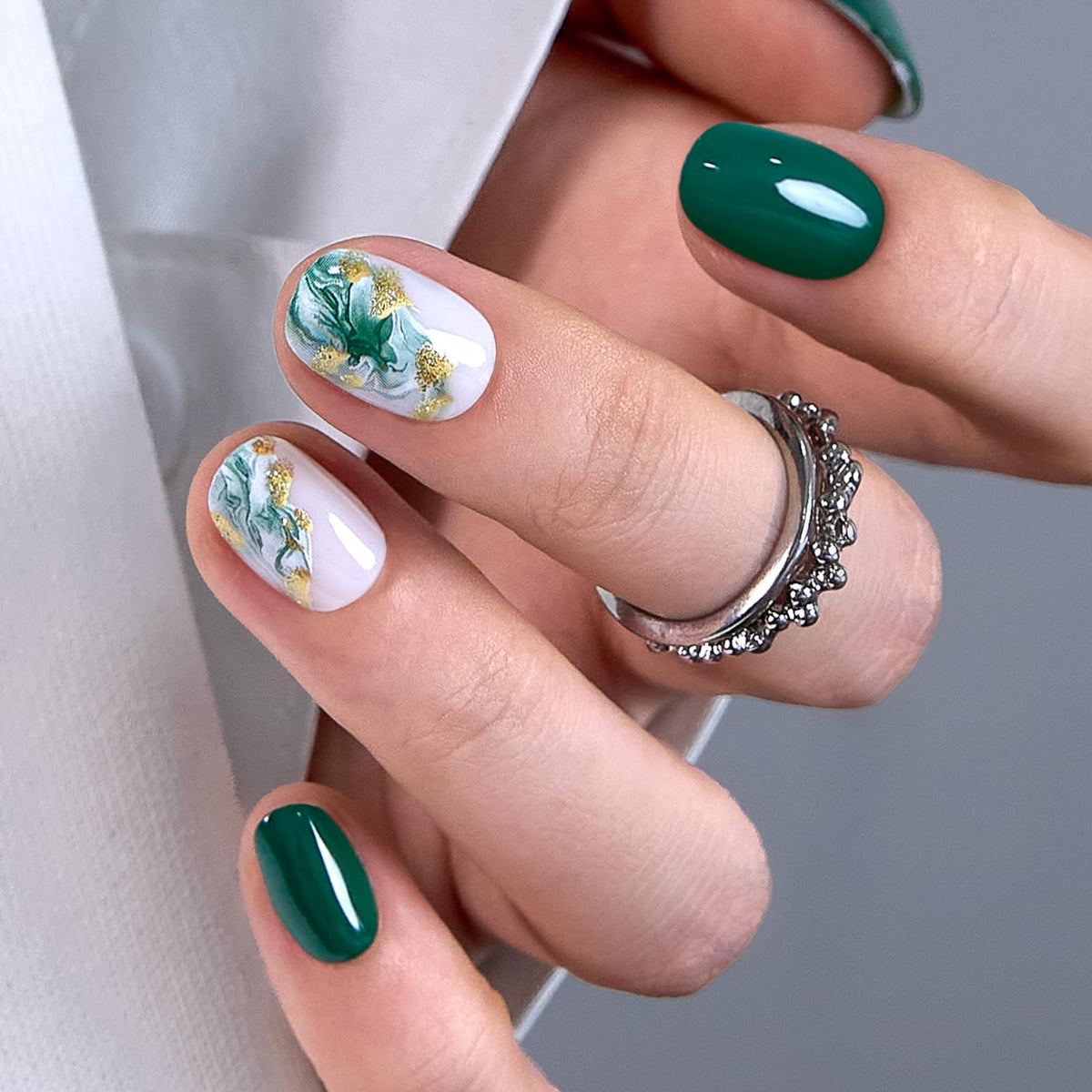 CurvLife Extra Short Press On Nails Jade Whisper Green front view