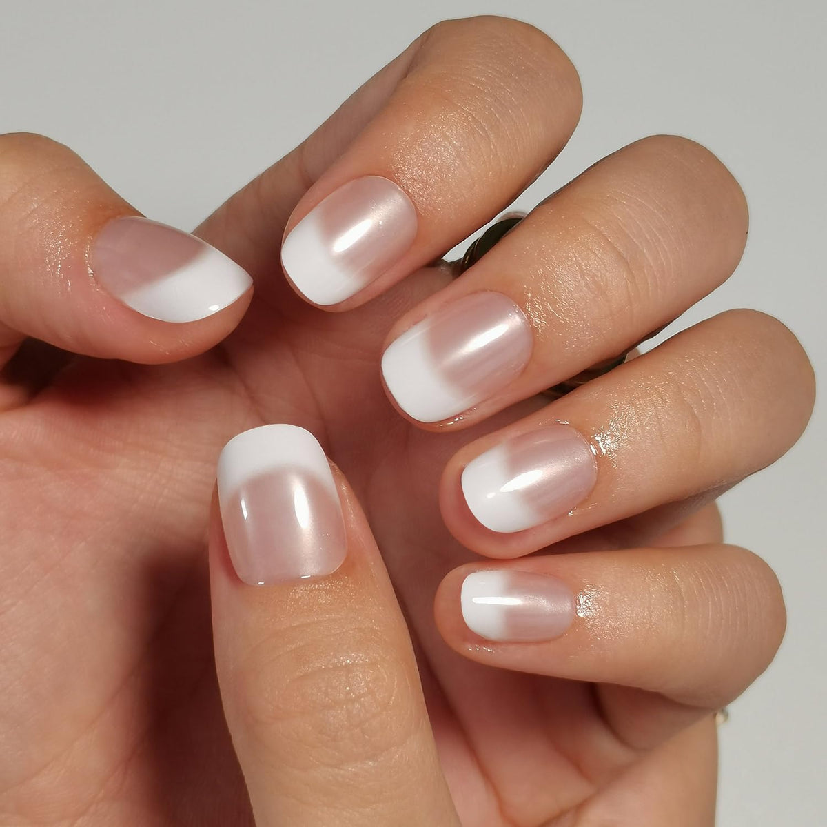 CurvLife Extra Short Square French Tip Press On Nails close-up of nail design
