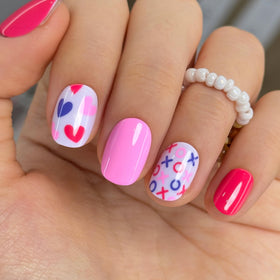 CurvLife Extra Short Square Heart Design Press On Nails front view