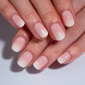 CurvLife Extra Short Square Ombre Press On Nails in Nude White Pink