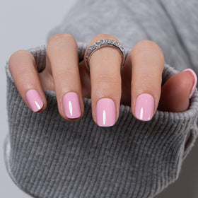 CurvLife Extra Short Square Press On Nails Candy Blush Pink with nail glue and accessories