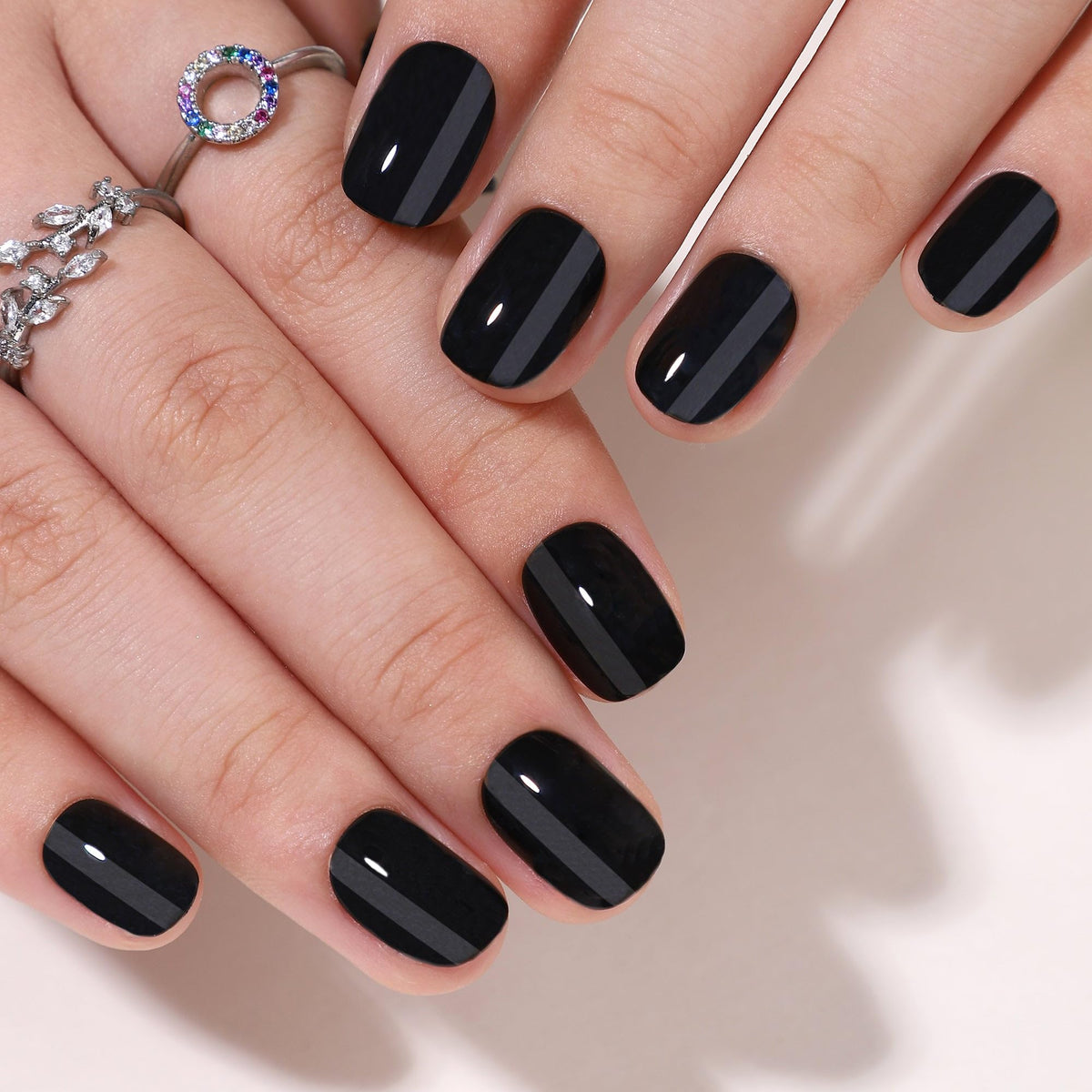 CurvLife Extra Short Square Press On Nails Elegant Black front view