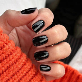 CurvLife Extra Short Square Press On Nails Elegant Black in storage box