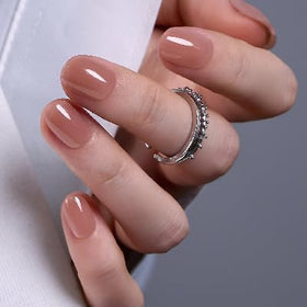 CurvLife Extra Short Square Press On Nails in Caramel Poise front view