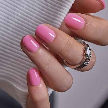 CurvLife Extra Short Square Press On Nails in Pink Rose Cloud front view