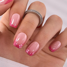CurvLife Extra Short Square Press On Nails in Spring Kiss Pink front view