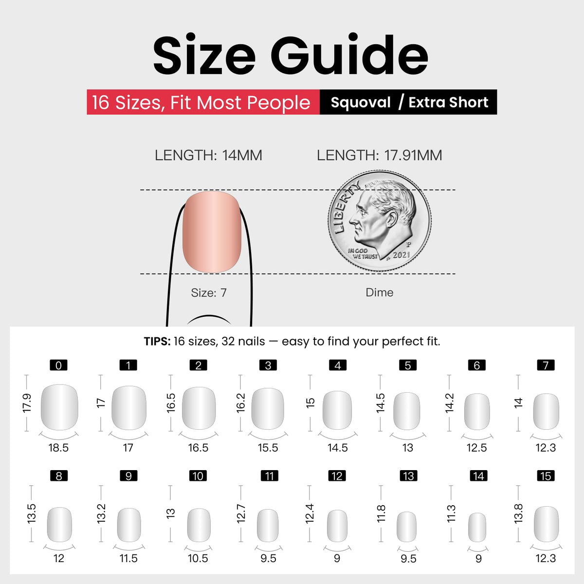 CurvLife Extra Short Square Press On Nails in various sizes