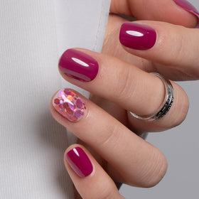 CurvLife Extra Short Square Press On Nails in Wine Gem Purple Pink front view