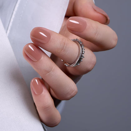 CurvLife Extra Short Square Press On Nails Rosy Calm Nude front view