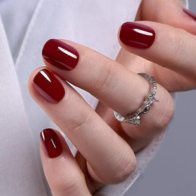 CurvLife Extra Short Square Press On Nails Scarlet Poise Red front view