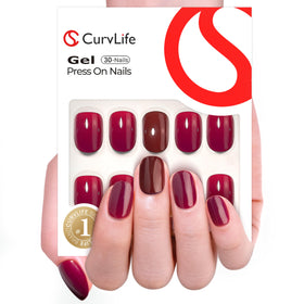 CurvLife Extra Short Square Press On Nails Solid Purple Red packaging