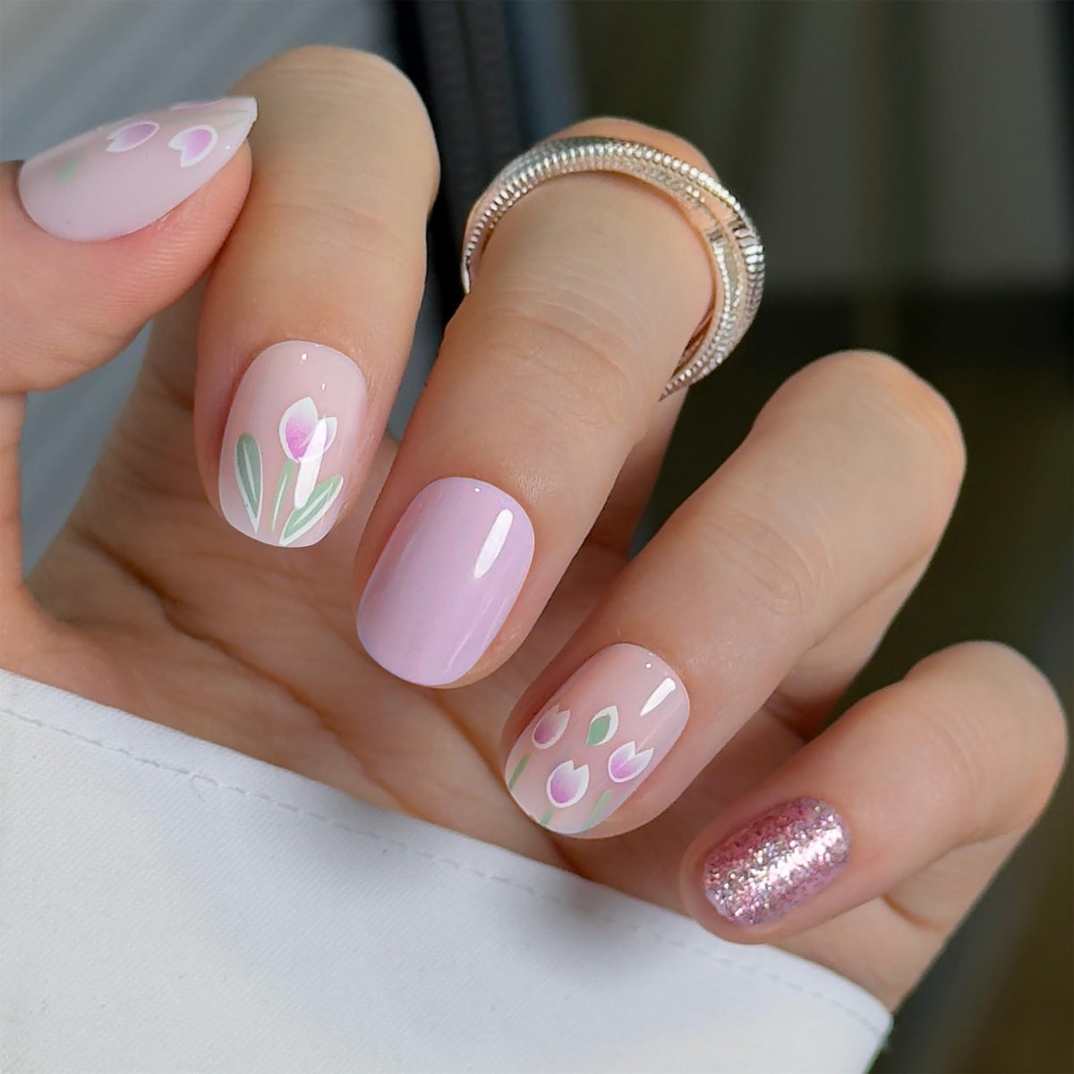 CurvLife Extra Short Square Press On Nails Tulip Whisper Nude side view