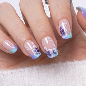 CurvLife Floral Press On Nails front view with summer flowers design