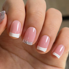 CurvLife Glitter Pink French Tip Press On Nails front view