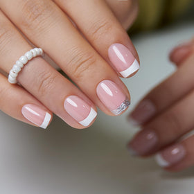 CurvLife Glitter Pink French Tip Press On Nails side view