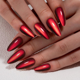 CurvLife Long Almond Press On Nails Red Cat Eye in storage box
