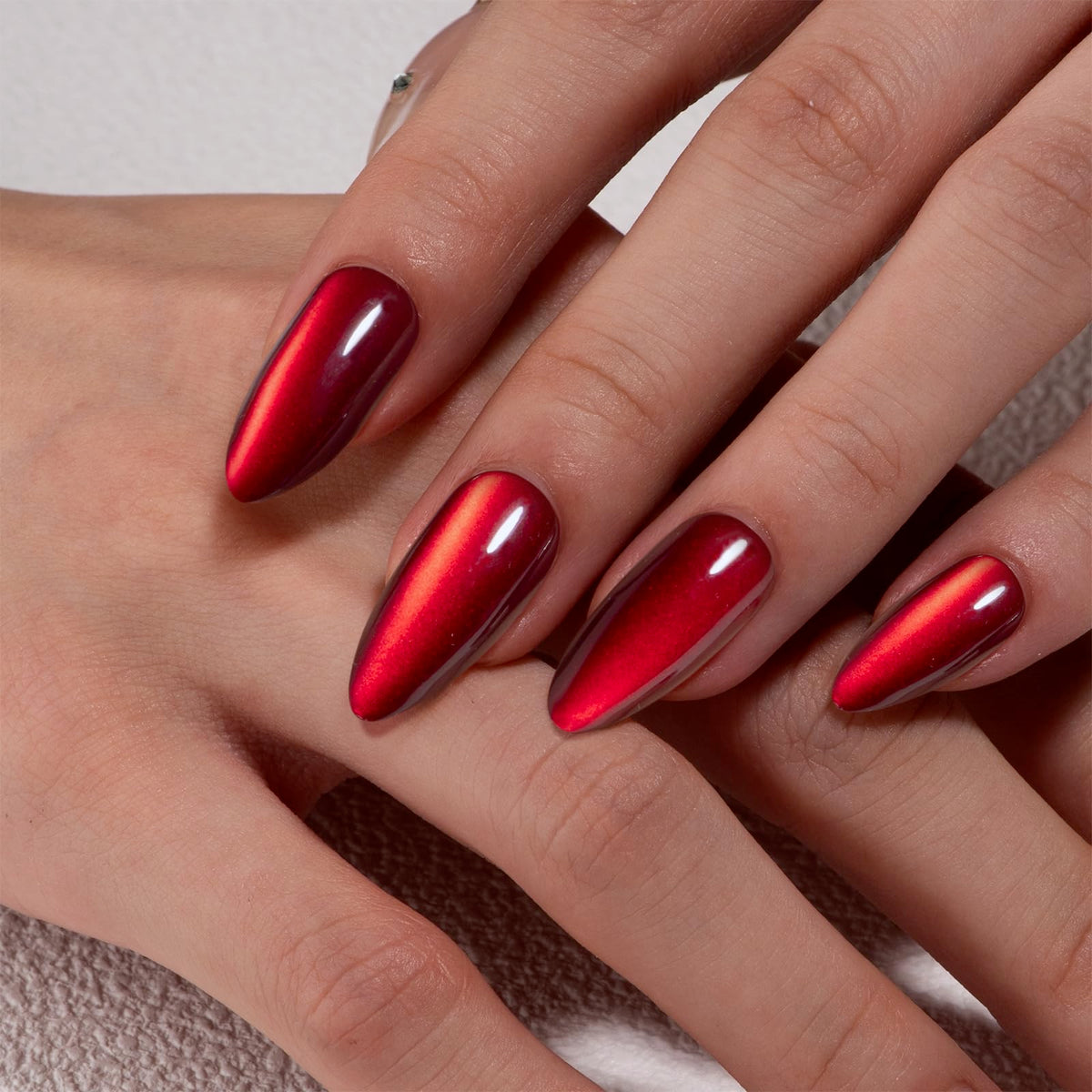 CurvLife Long Almond Press On Nails Red Cat Eye packaging