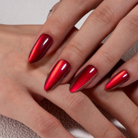 CurvLife Long Almond Press On Nails Red Cat Eye packaging