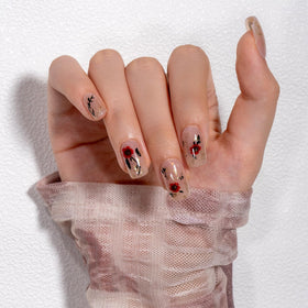 CurvLife Medium Square Floral Press On Nails in use