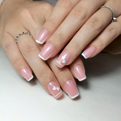 CurvLife Medium Square French Tip Press On Nails front view