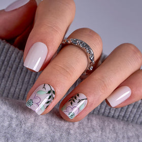 CurvLife Medium Square French Tip Press On Nails Garden Bloom front view