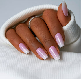CurvLife Medium Square French Tip Press On Nails in Blush White, front view
