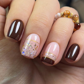 CurvLife Medium Square French Tip Press On Nails in Harvest Brown - front view