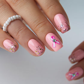 CurvLife Medium Square Glitter Press On Nails with nail glue and accessories