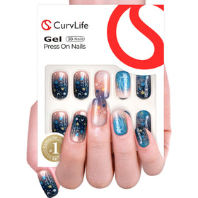 CurvLife Medium Square Ombre Press On Nails Sky Fade Black front view