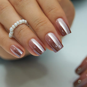 CurvLife Medium Square Press On Nails Brown Pearl front view
